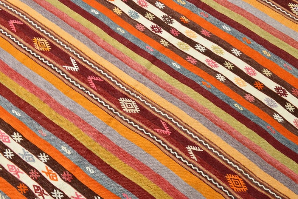 Kilim 210x178 cm, koralowy, czerwony, wełna, lata 70. - 211061