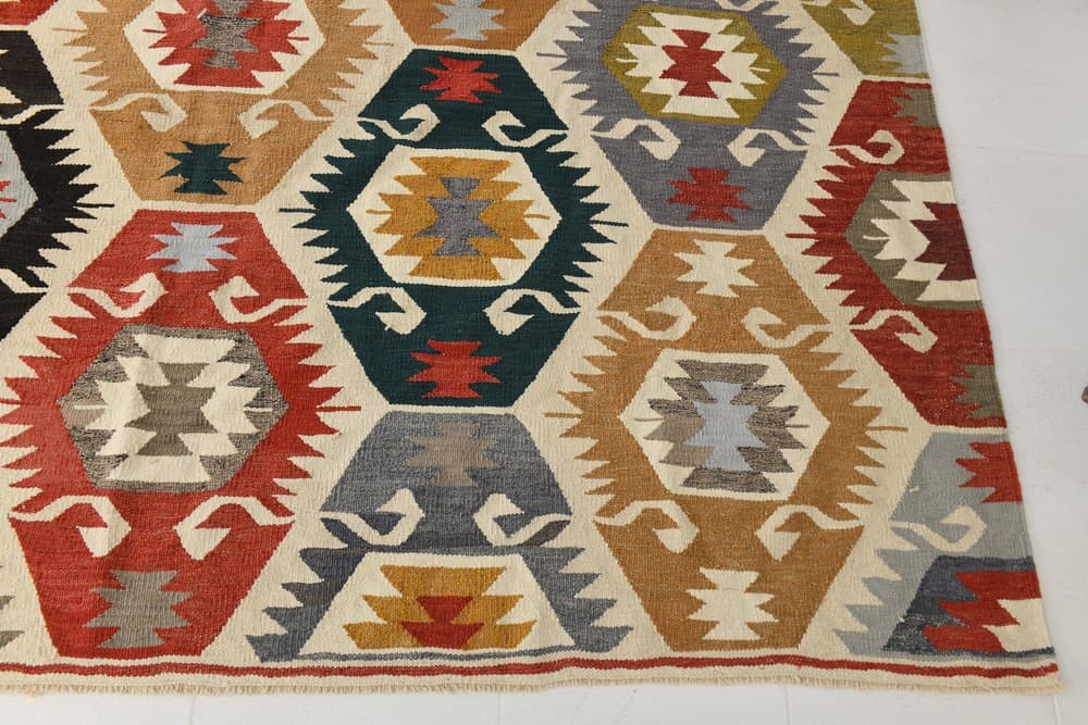 Kilim 350x259 cm, brązowy, czarny, wełna, lata 70. - 211276