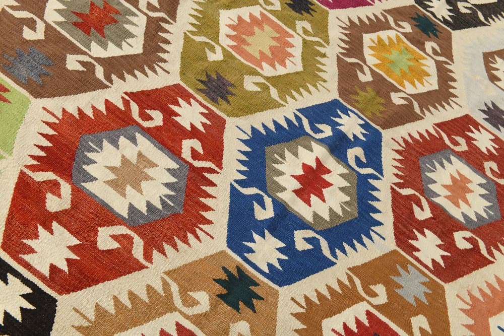 Kilim 350x259 cm, brązowy, czarny, wełna, lata 70. - 211274