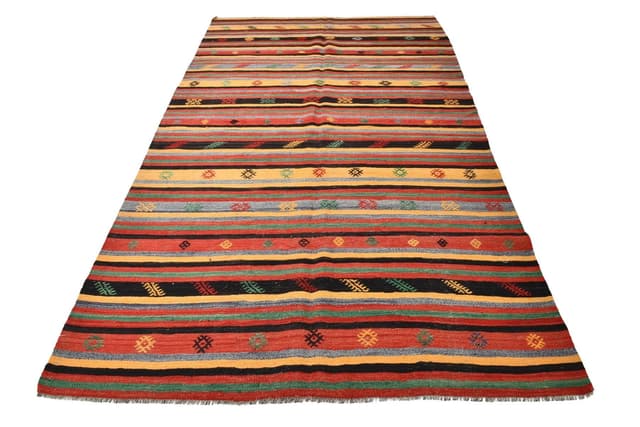 Dywan 279x170 cm, czerwony, brązowy, wełna, Turcja, lata 60. - WYMIARY