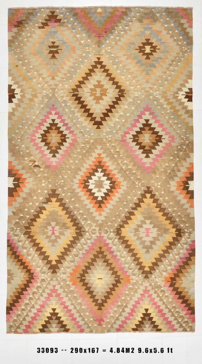 Kilim 167x290 cm, beżowy, brązowy, wełna, Turcja, lata 60. - 211230