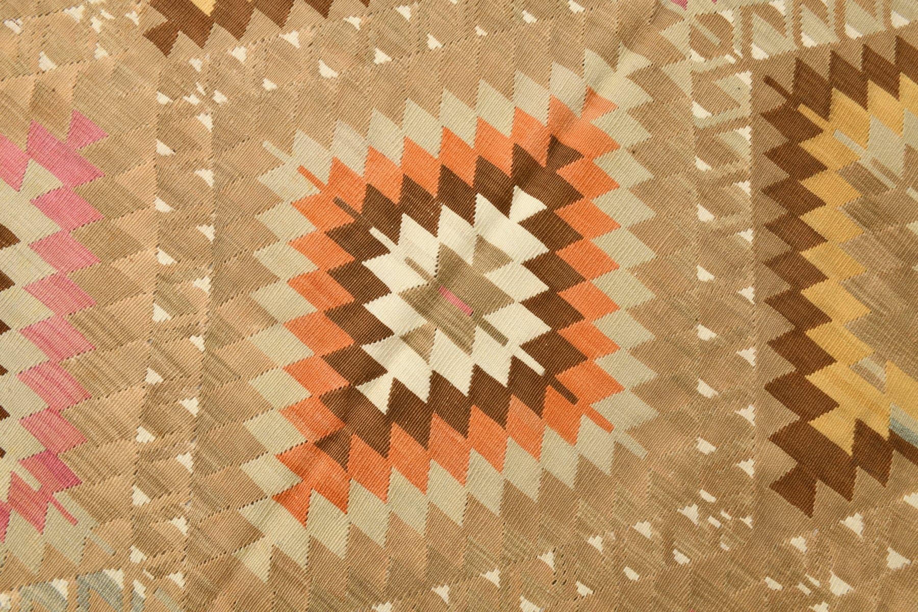 Kilim 167x290 cm, beżowy, brązowy, wełna, Turcja, lata 60. - 211234