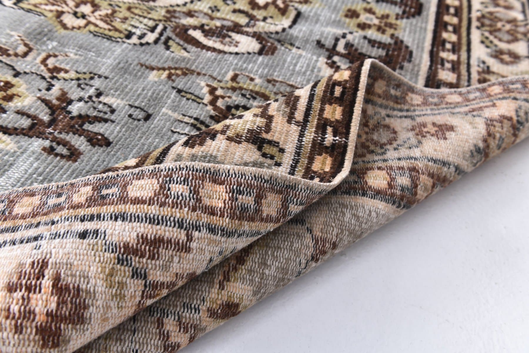 Dywan 166x246 cm, niebieski, brązowy, wełna, Turcja, lata 70. - 211225