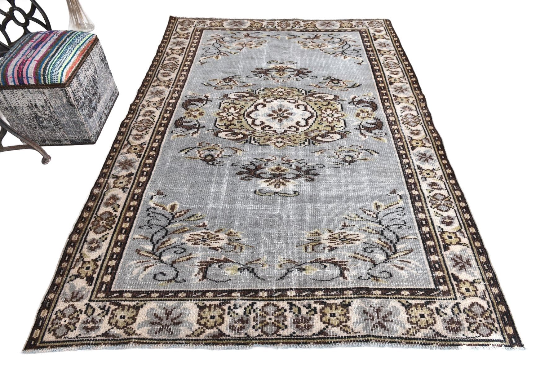 Dywan 166x246 cm, niebieski, brązowy, wełna, Turcja, lata 70. - 211218