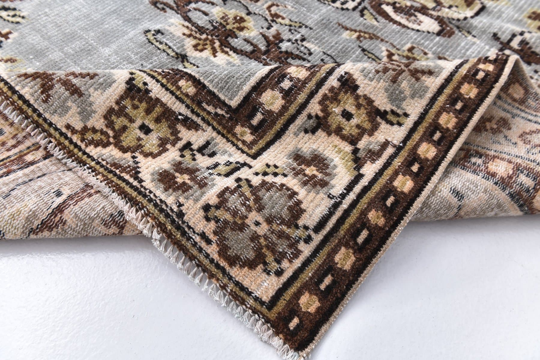 Dywan 166x246 cm, niebieski, brązowy, wełna, Turcja, lata 70. - 211226