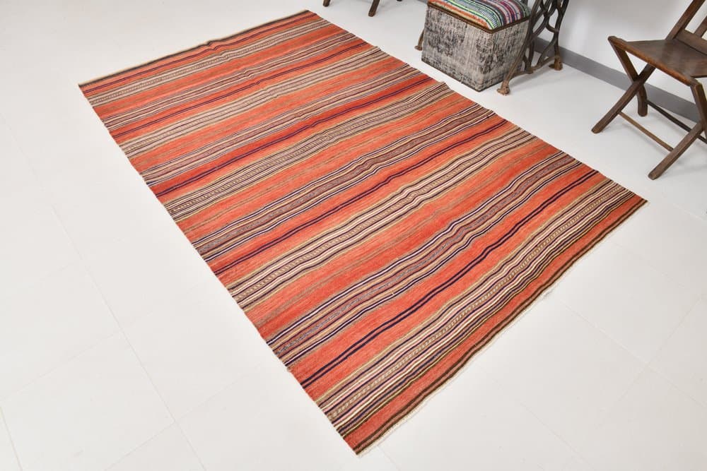 Kilim 162x257 cm, beżowy, czerwony, bawełna, lata 70. - 211195