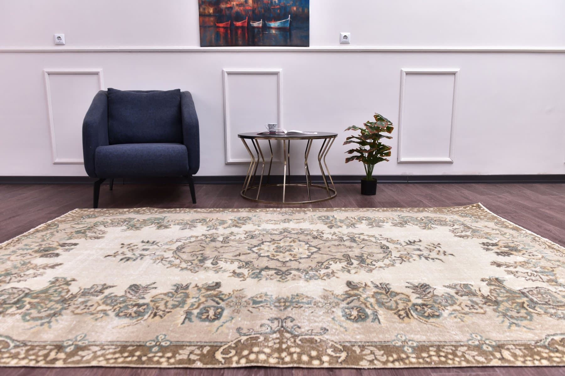 Dywan 162x262 cm, beżowy, brązowy, wełna, Turcja, lata 70. - 211161