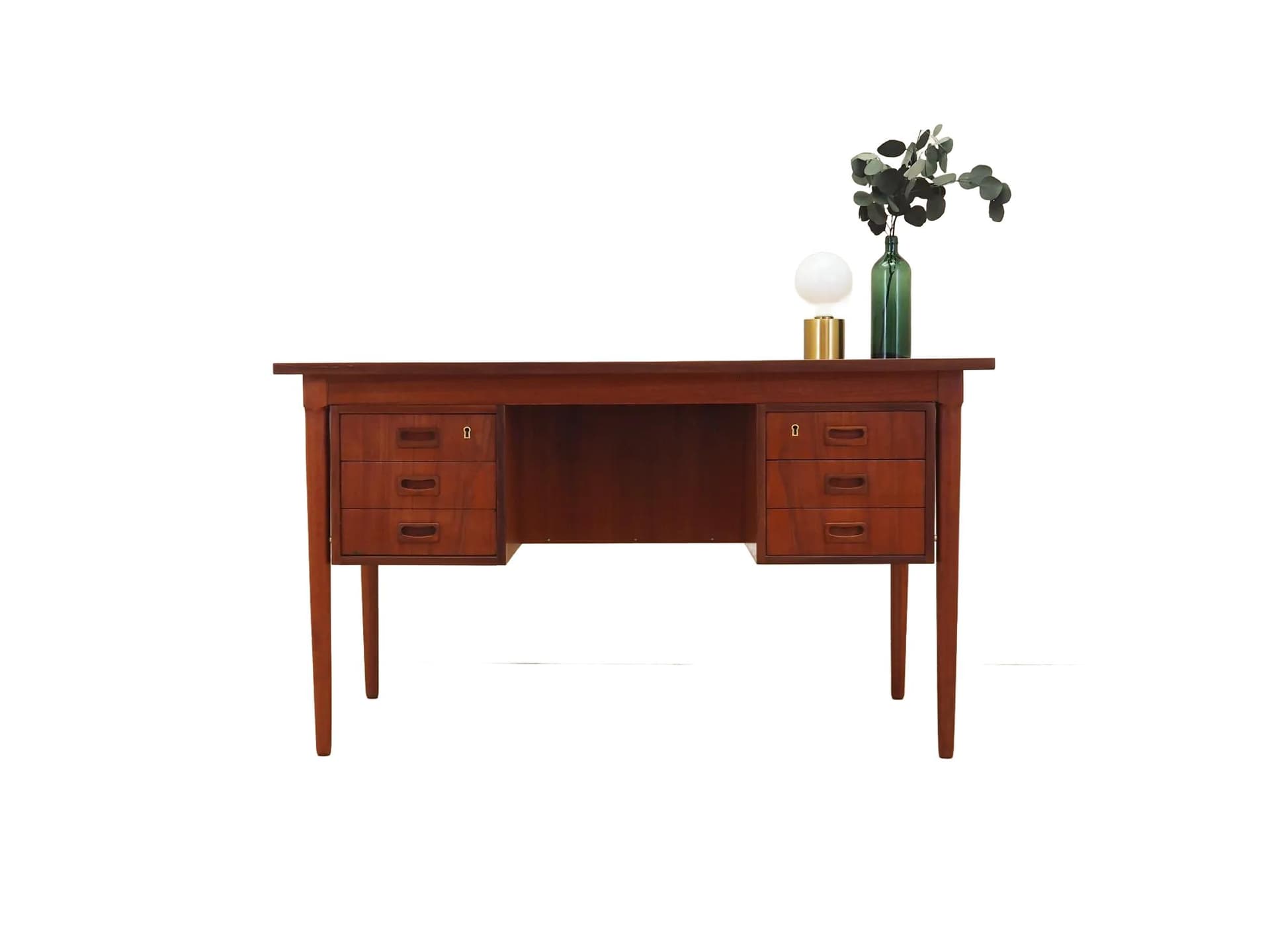 Biurko tekowe, pomarańczowy, teak, Dania, lata 70.