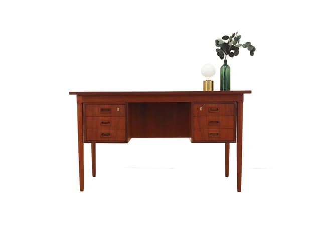 Biurko tekowe, pomarańczowy, teak, Dania, lata 70. - WYMIARY