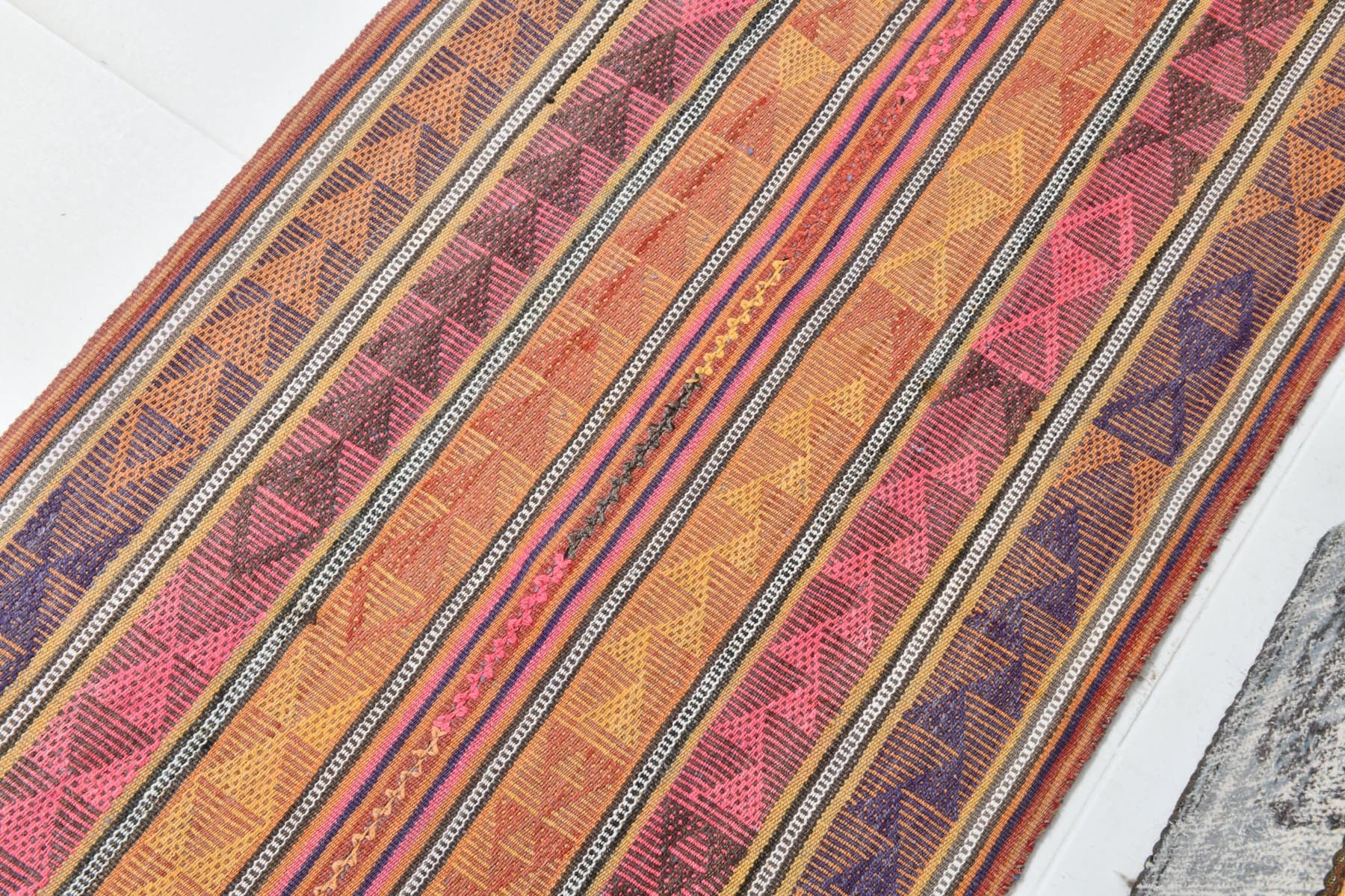 Chodnik 292x84 cm, pomarańczowy, fioletowy, wełna, Turcja, lata 60. - 211149