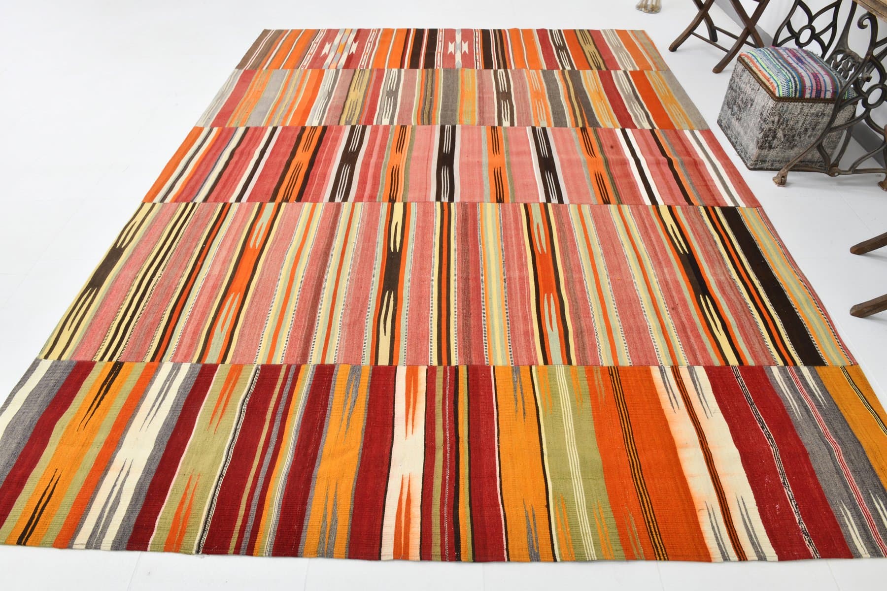 Kilim 353x257 cm, brązowy, wełna, lata 70. - 211132