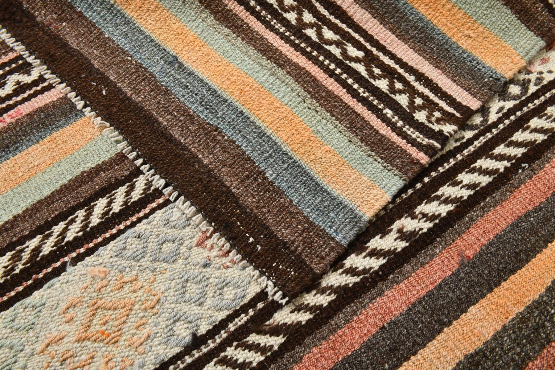 Kilim 174x292 cm, brązowy, pomarańczowy, wełna, Turcja, lata 60. - 211096