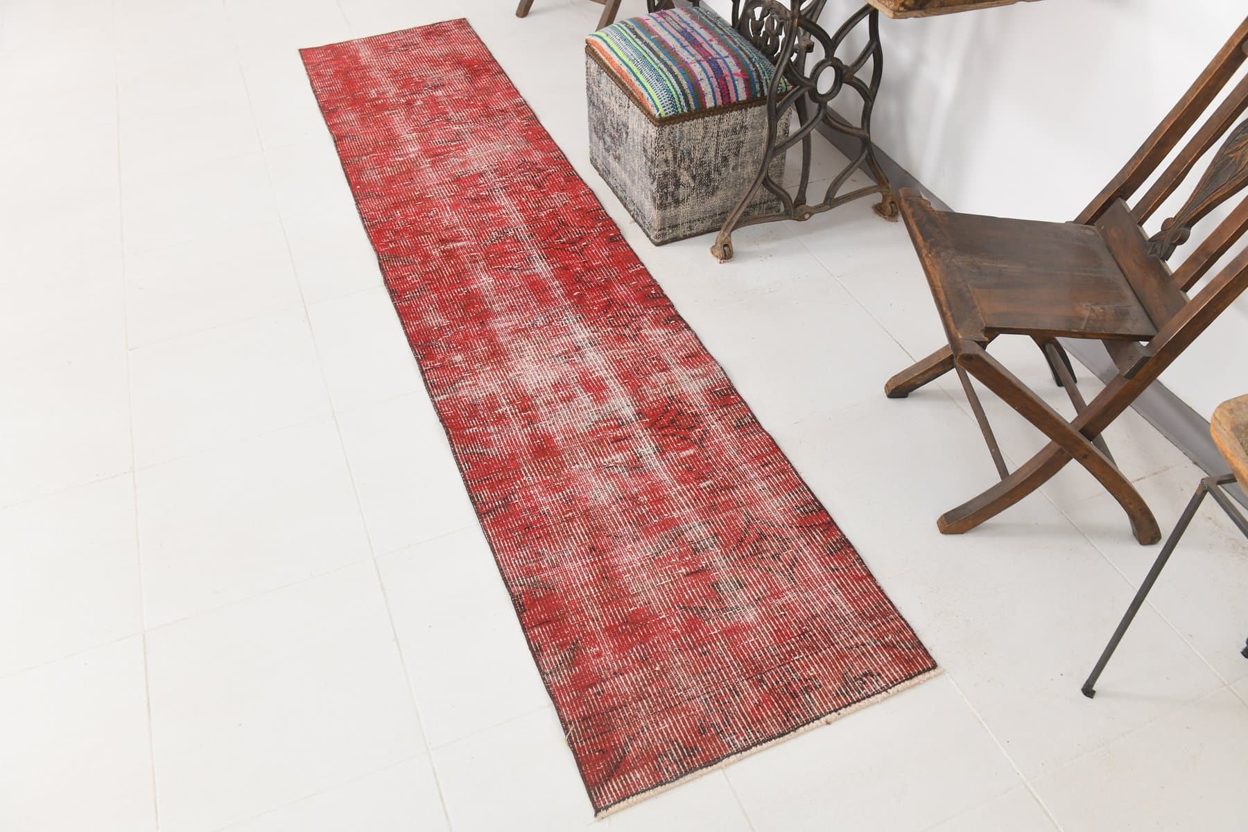 Runner 288x60 cm, red, wool, 1970s - 211378