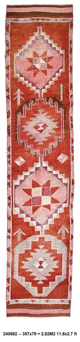 Chodnik 357x79 cm, czerwony, wełna, Turcja, lata 70. - 211315