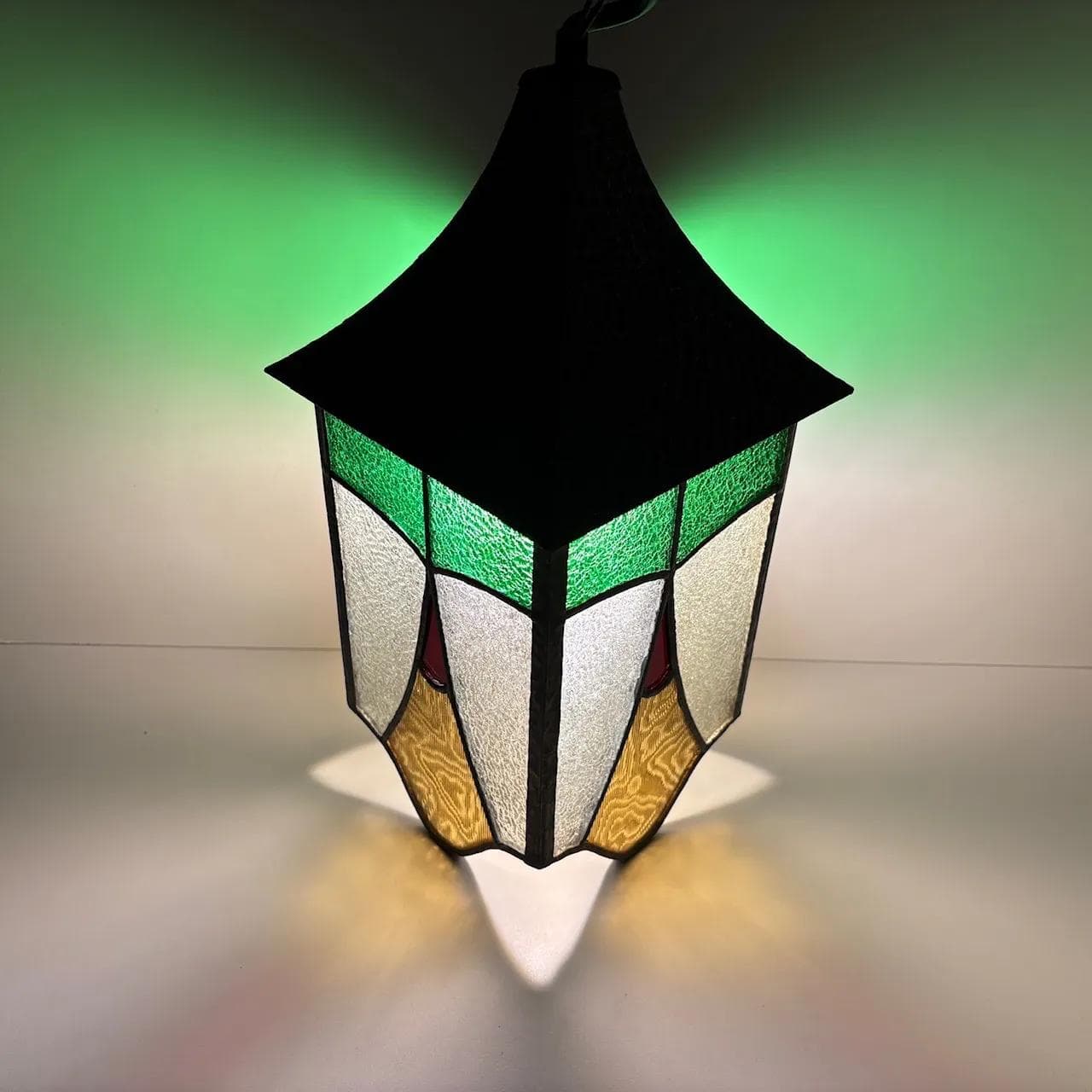 Lampa wisząca witrażowa, multikolor, metal szkło, Niemcy, lata 50. - 15479