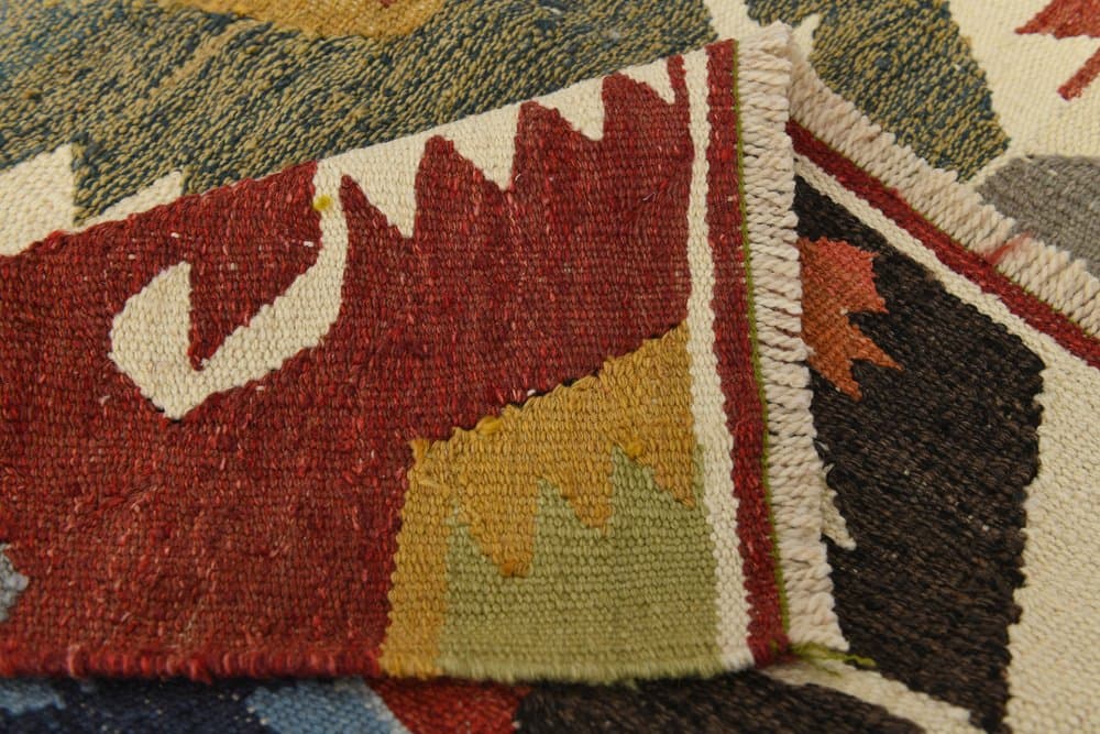 Kilim 367x274 cm, niebieski, beżowy, wełna, Turcja, lata 70. - 211326