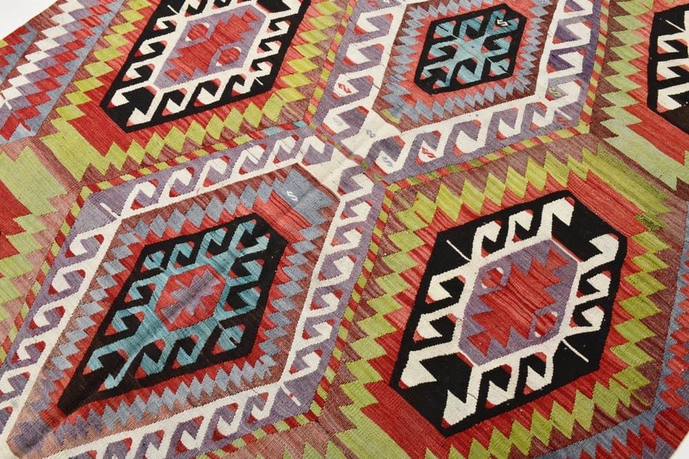Kilim 186x305 cm, oliwkowy, czerwony, wełna, Turcja, lata 70. - 211357