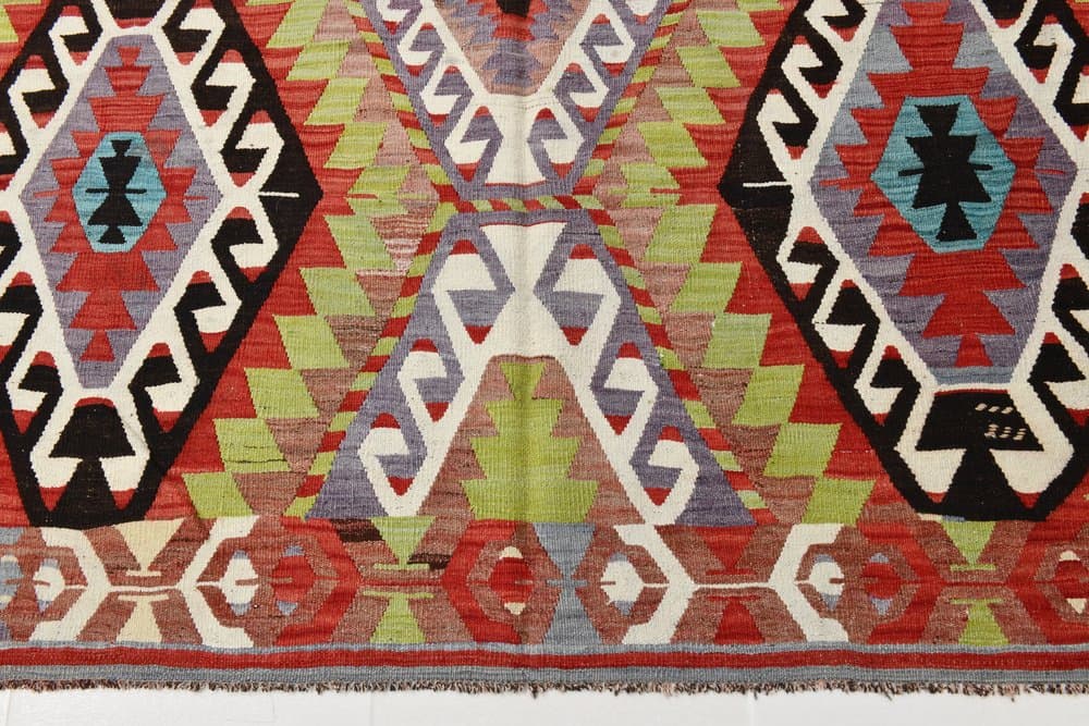 Kilim 186x305 cm, oliwkowy, czerwony, wełna, Turcja, lata 70. - 211360