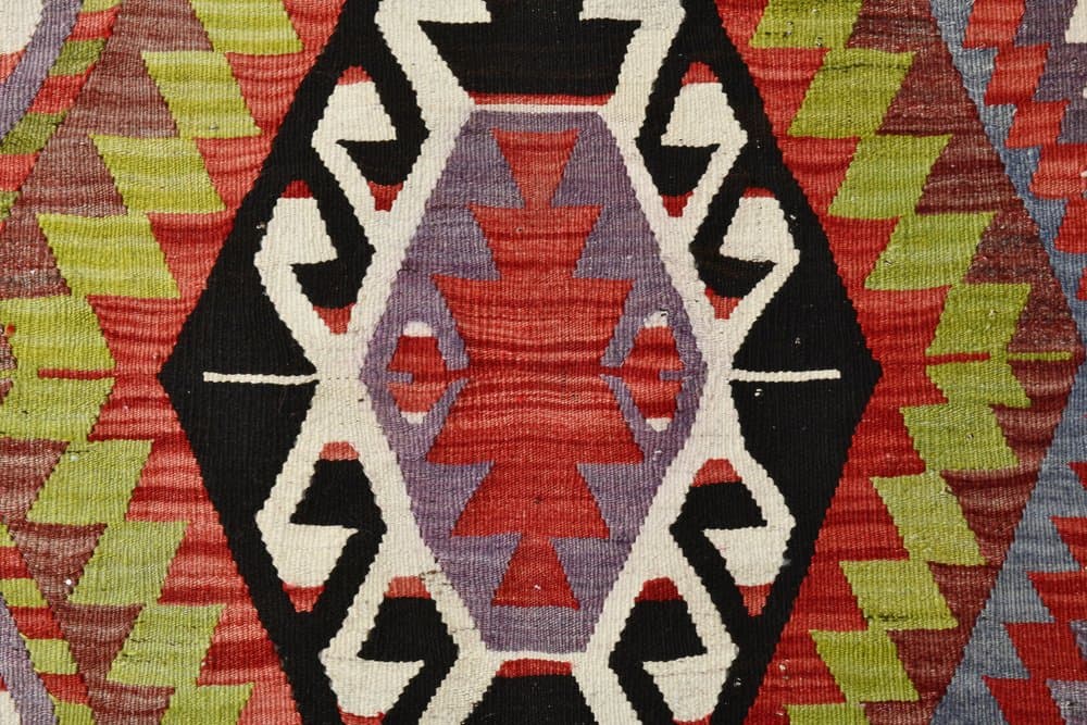 Kilim 186x305 cm, oliwkowy, czerwony, wełna, Turcja, lata 70. - 211352