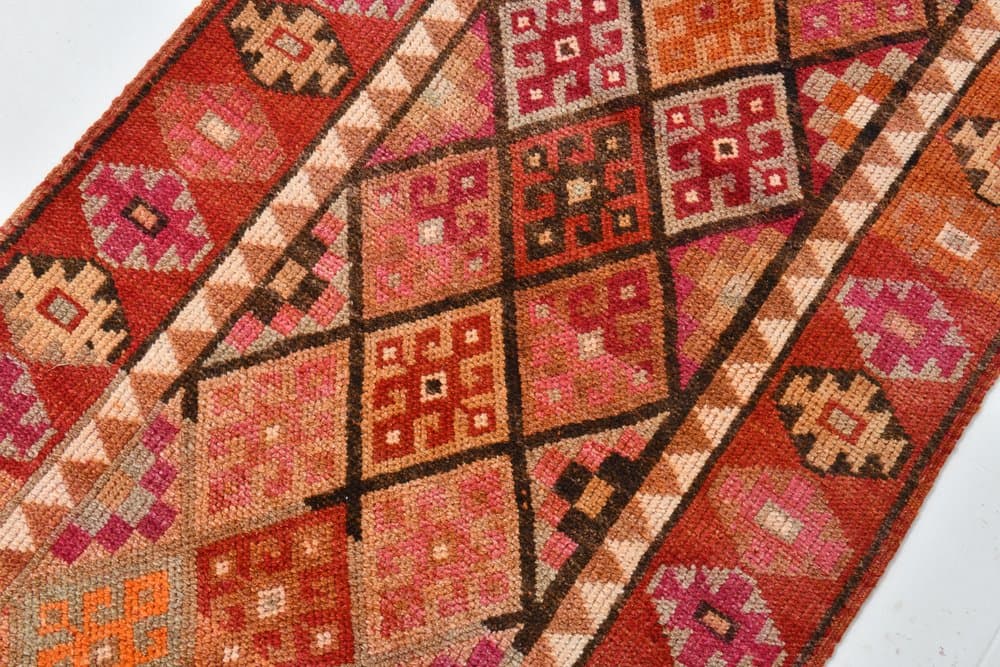 Chodnik 80x341 cm, czerwony, wełna, lata 70. - 211554