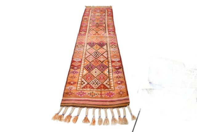 Chodnik 80x341 cm, czerwony, wełna, lata 70. - WYMIARY