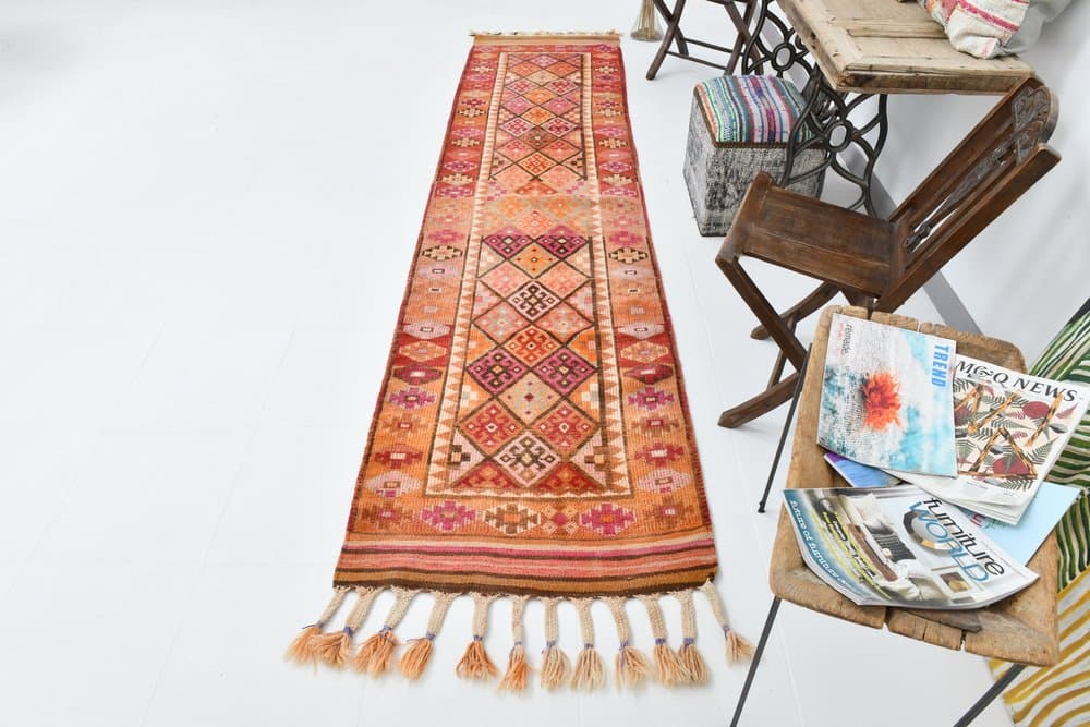 Chodnik 80x341 cm, czerwony, wełna, lata 70. - 211551