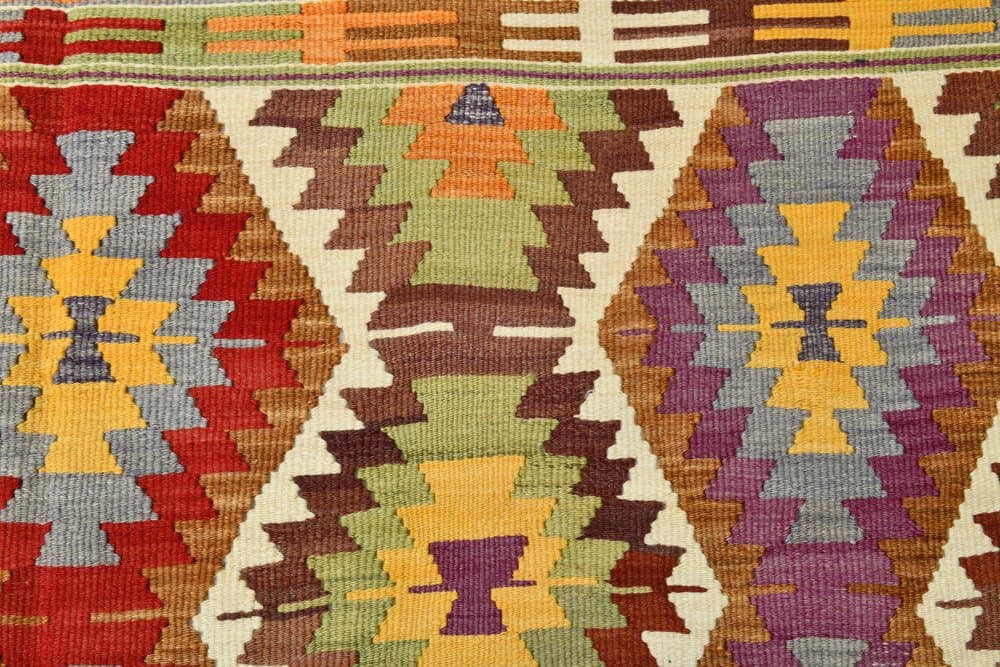 Kilim 172x293 cm, koralowy, oliwkowy, wełna, lata 70. - 211542