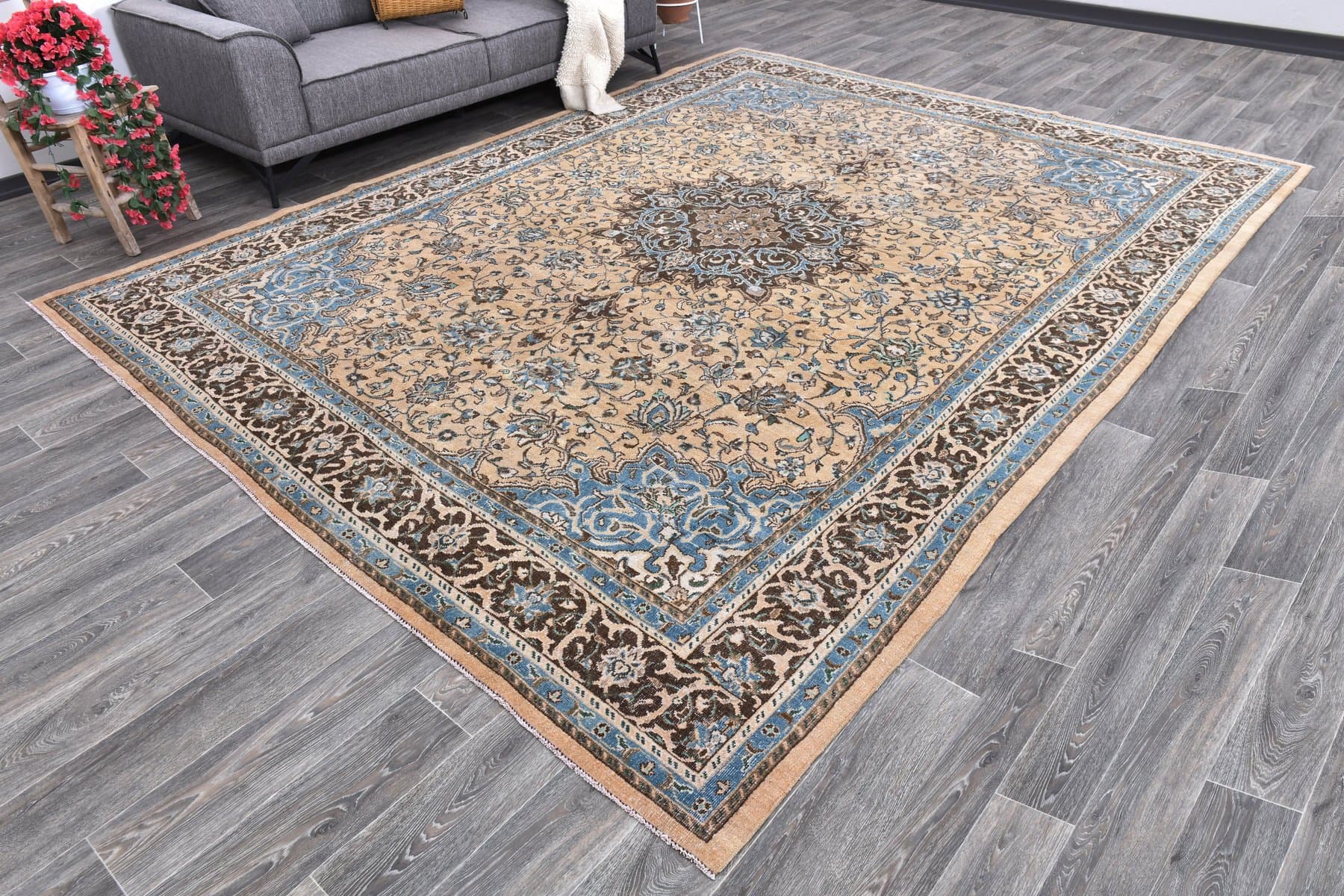 Dywan 381x289 cm, beżowy, wełna, Turcja, lata 60. - 211520