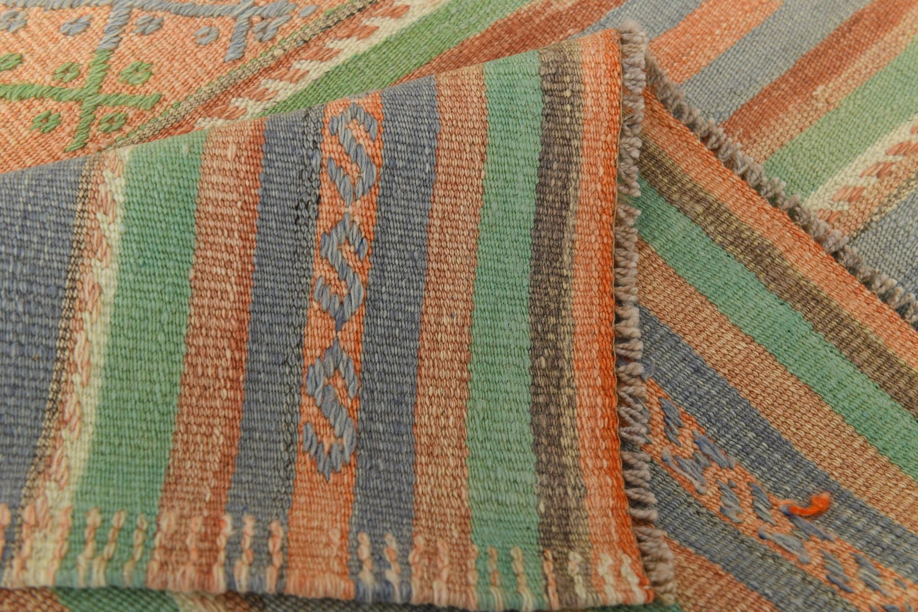 Kilim 185x326 cm, beżowy, niebieski, wełna, Turcja, lata 60. - 211502