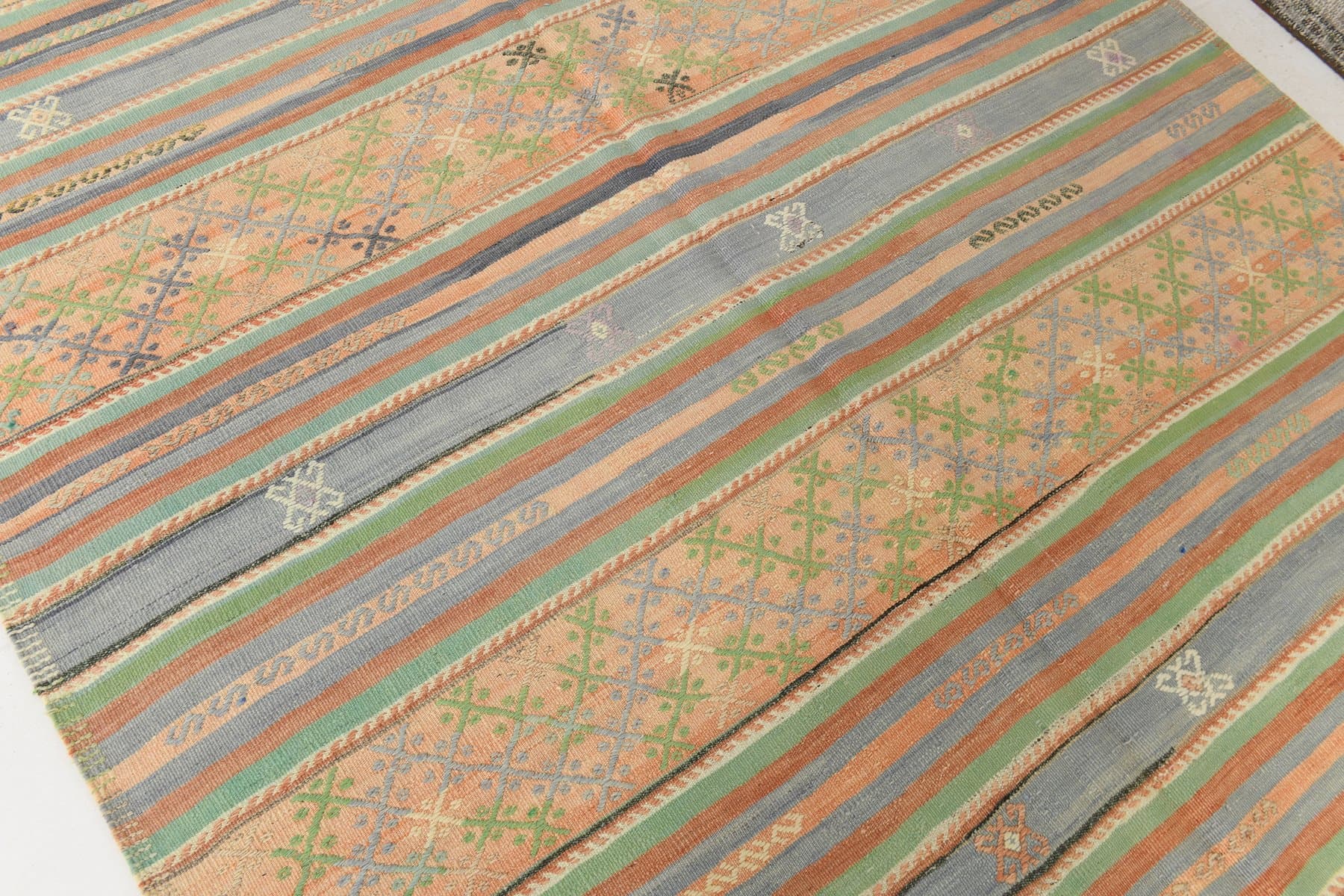 Kilim 185x326 cm, beżowy, niebieski, wełna, Turcja, lata 60. - 211506