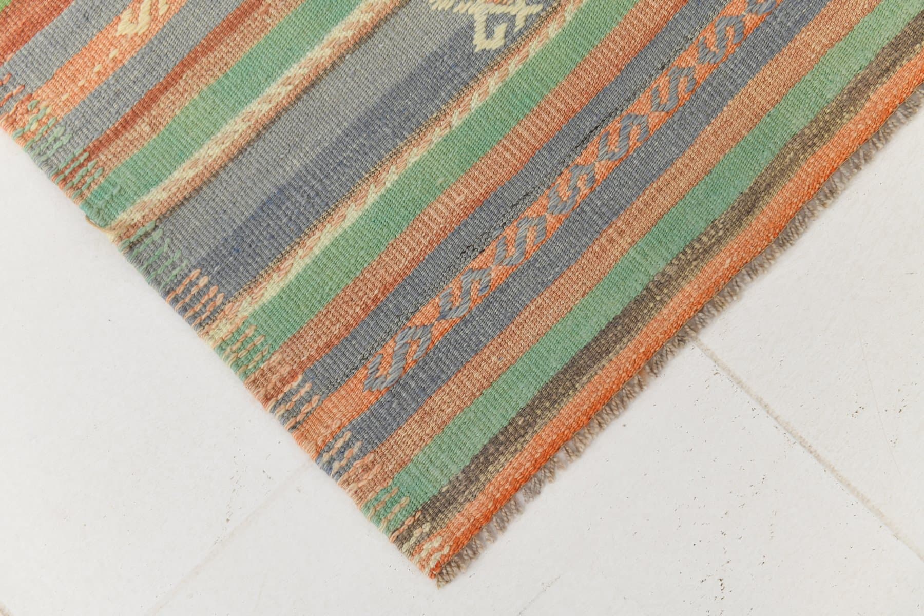 Kilim 185x326 cm, beżowy, niebieski, wełna, Turcja, lata 60. - 211510