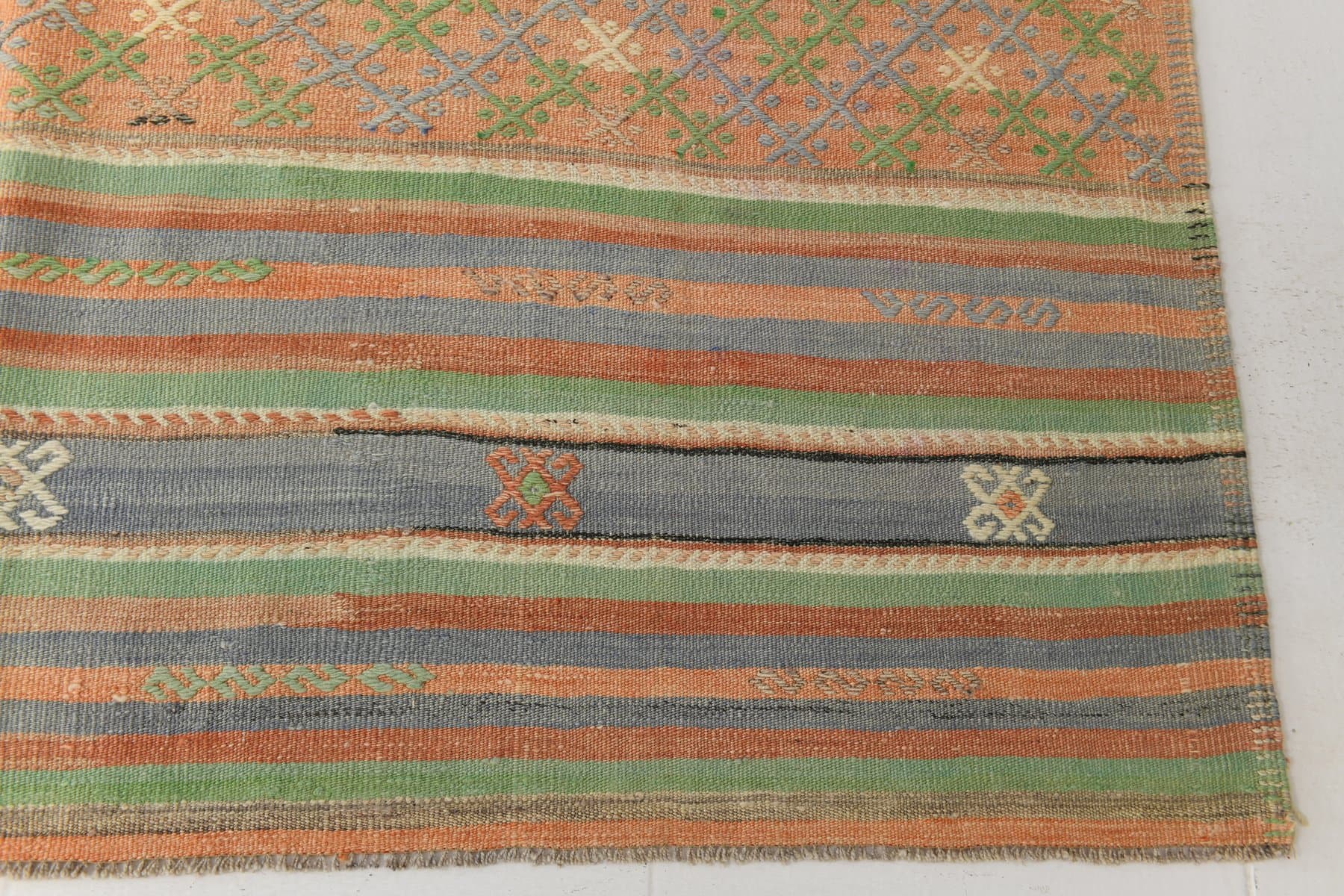 Kilim 185x326 cm, beżowy, niebieski, wełna, Turcja, lata 60. - 211511