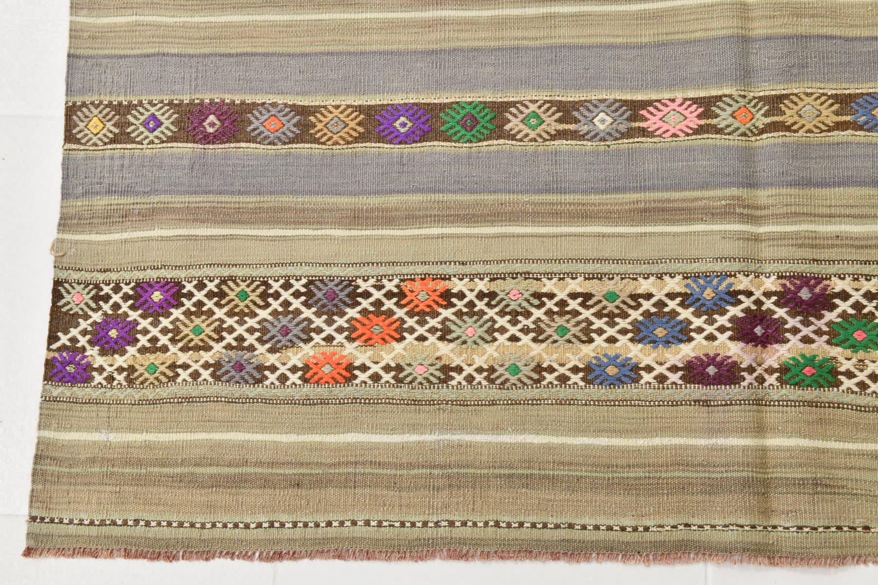 Kilim 241x139 cm, beżowy, wełna, Turcja, lata 60. - 211490