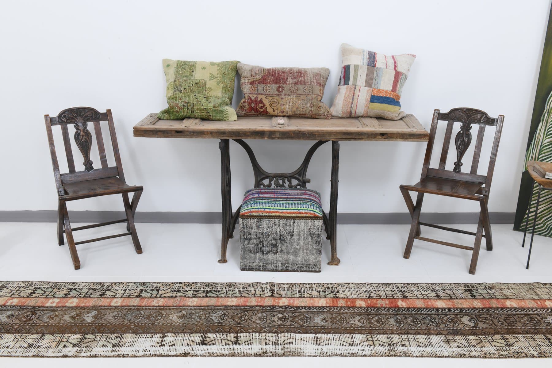 Chodnik 64x332 cm, brązowy, pomarańczowy, wełna, lata 60. - 211467