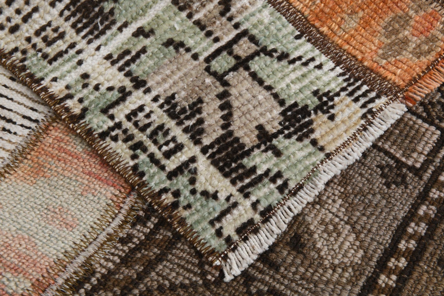 Chodnik 64x332 cm, brązowy, pomarańczowy, wełna, lata 60. - 211474