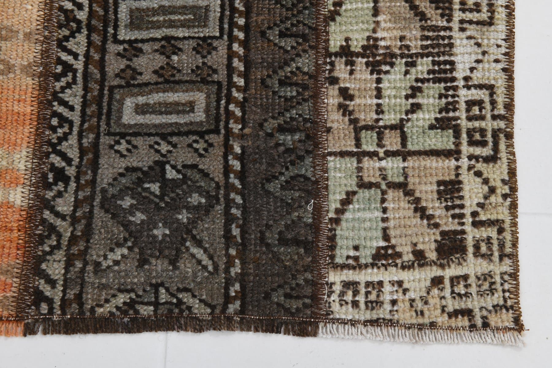 Chodnik 64x332 cm, brązowy, pomarańczowy, wełna, lata 60. - 211472