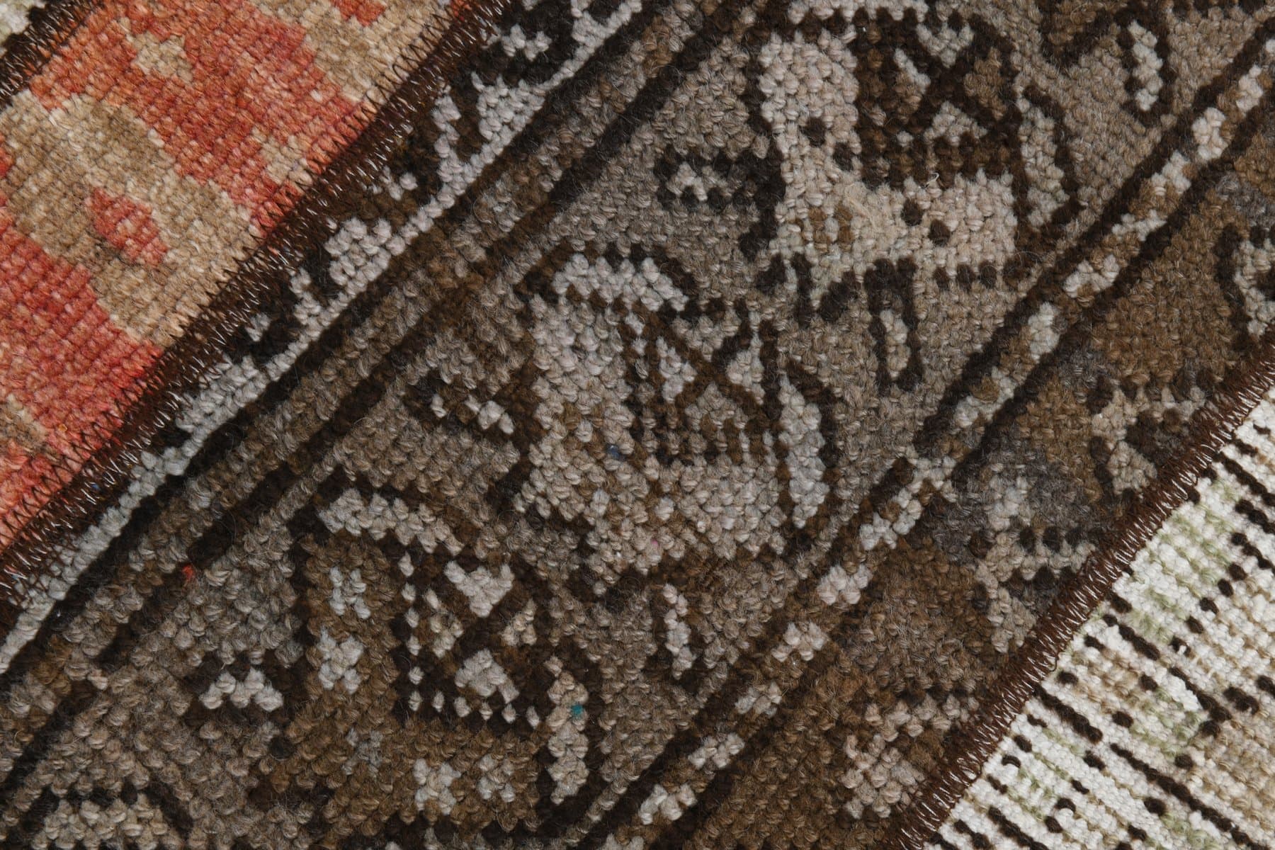 Chodnik 64x332 cm, brązowy, pomarańczowy, wełna, lata 60. - 211469