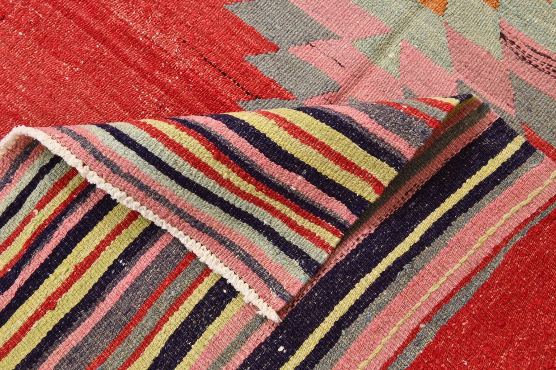 Kilim 241x143 cm, Red, Beige, Wool, 1970s - 211463