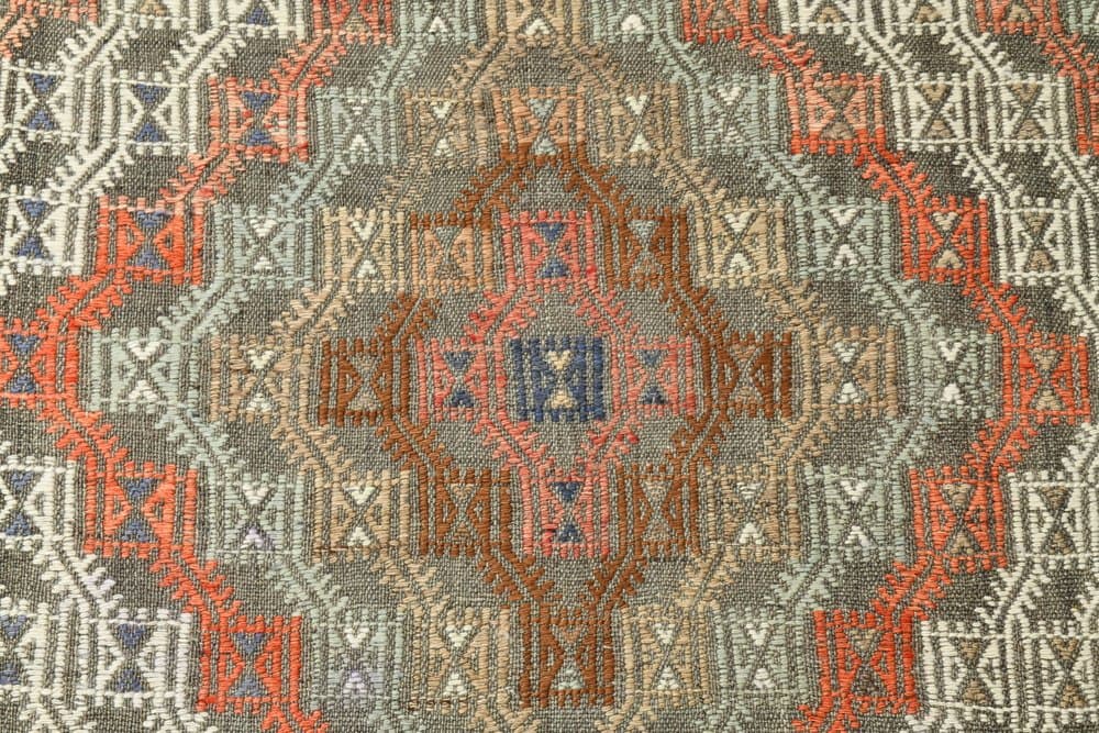 Kilim 178x310 cm, pomarańczowy, szary, wełna, lata 70. - 211435