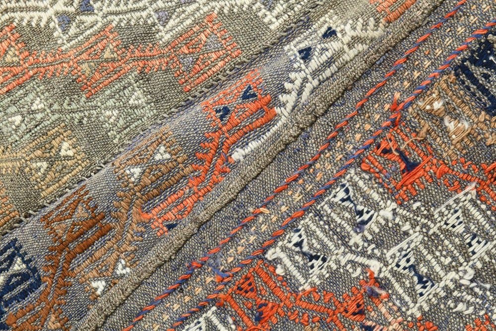 Kilim 178x310 cm, pomarańczowy, szary, wełna, lata 70. - 211438