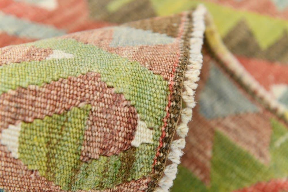 Kilim 182x300 cm, zielony, czerwony, bawełna, lata 60. - 211419