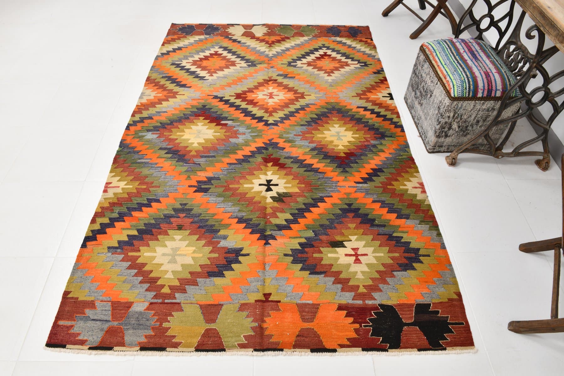 Kilim 228x146 cm, brązowy, wełna, Turcja, lata 60. - 211394