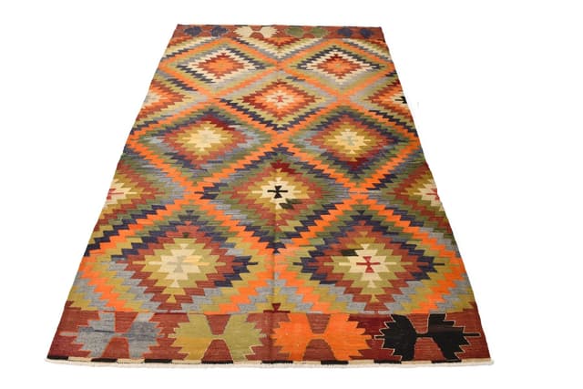 Kilim 228x146 cm, brązowy, wełna, Turcja, lata 60. - WYMIARY