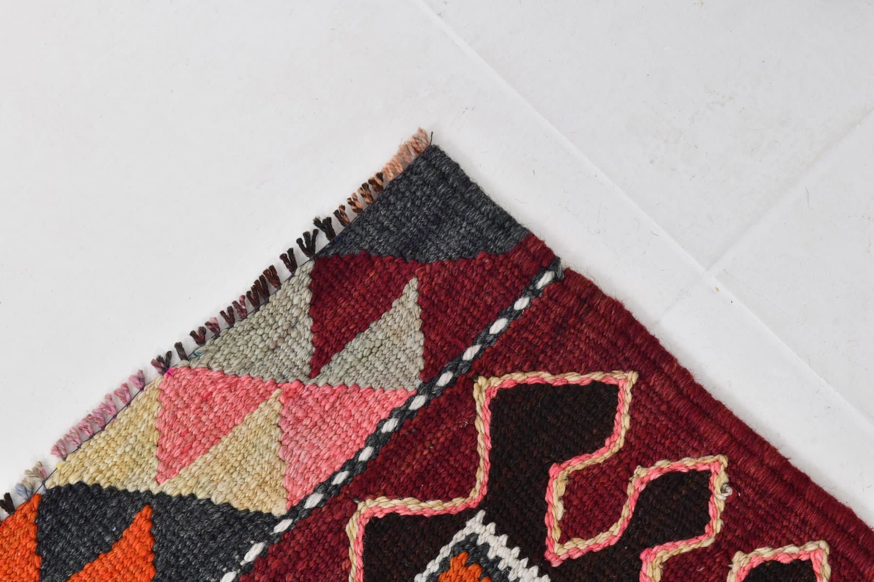 Kilim 327x94 cm, czerwony, pomarańczowy, wełna, Turcja, lata 60. - 212088