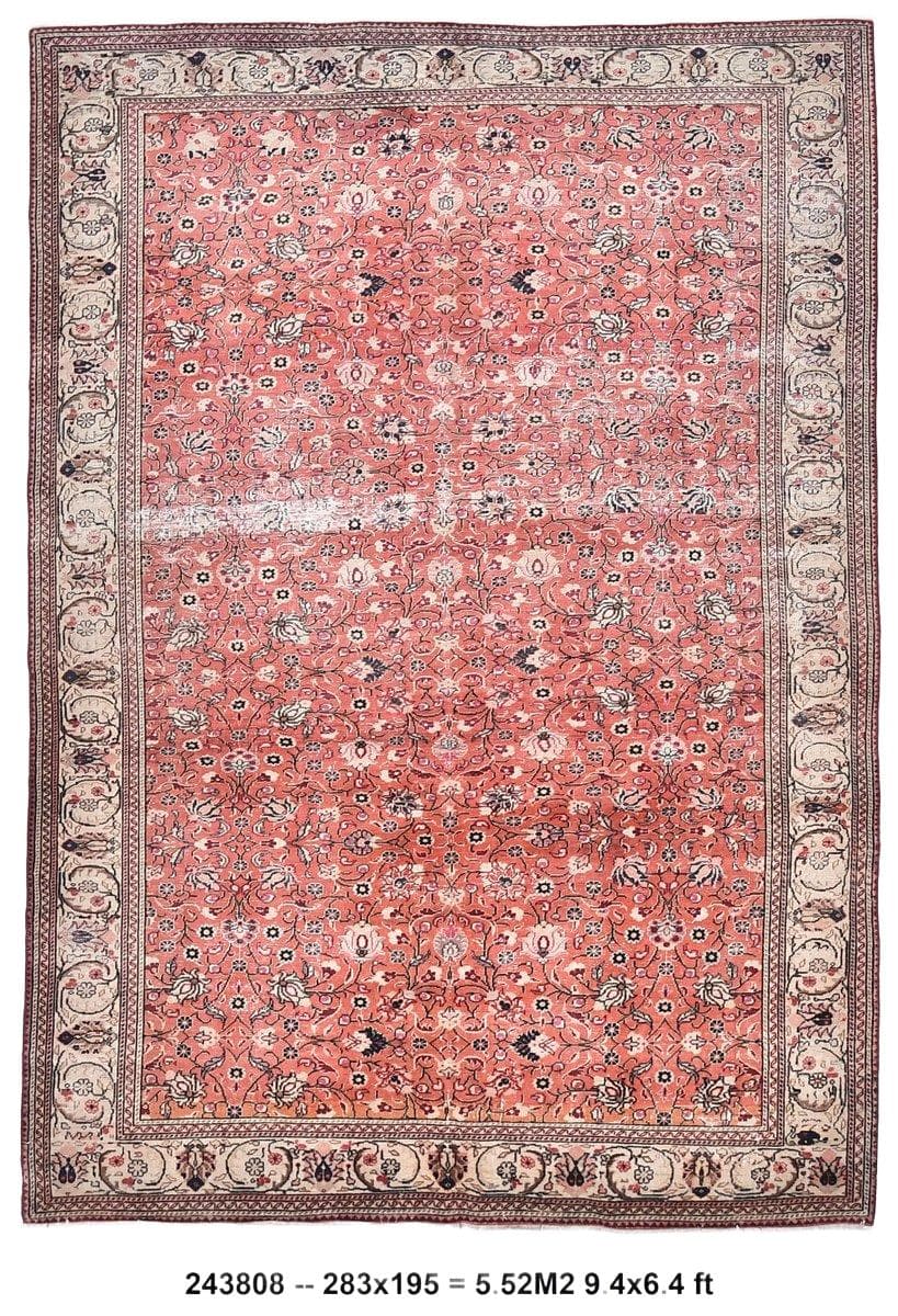 Dywan 195x283 cm, czerwony, wełna, Turcja, lata 60.