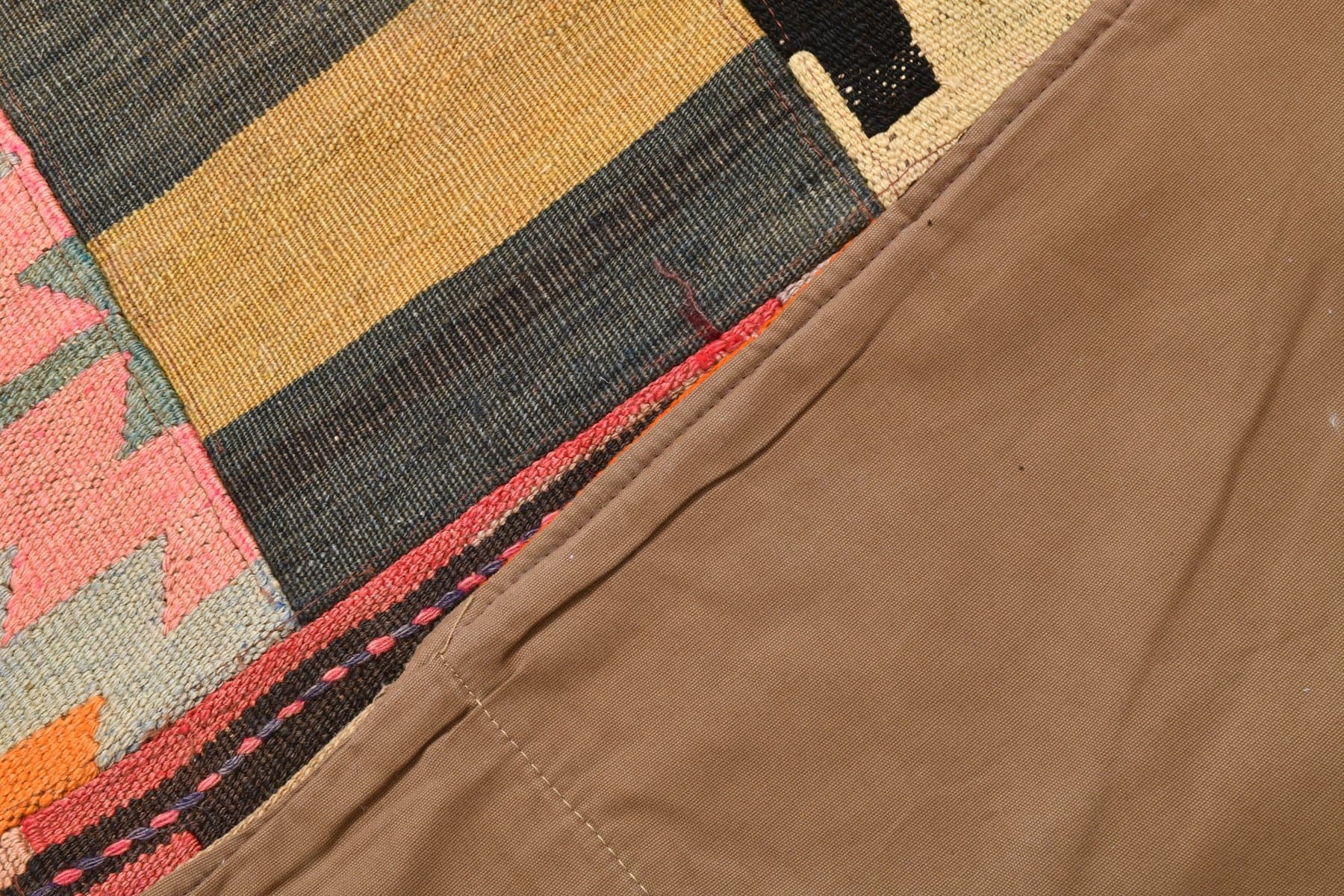 Kilim 133x183 cm, brązowy, zielony, wełna, lata 70. - 212009