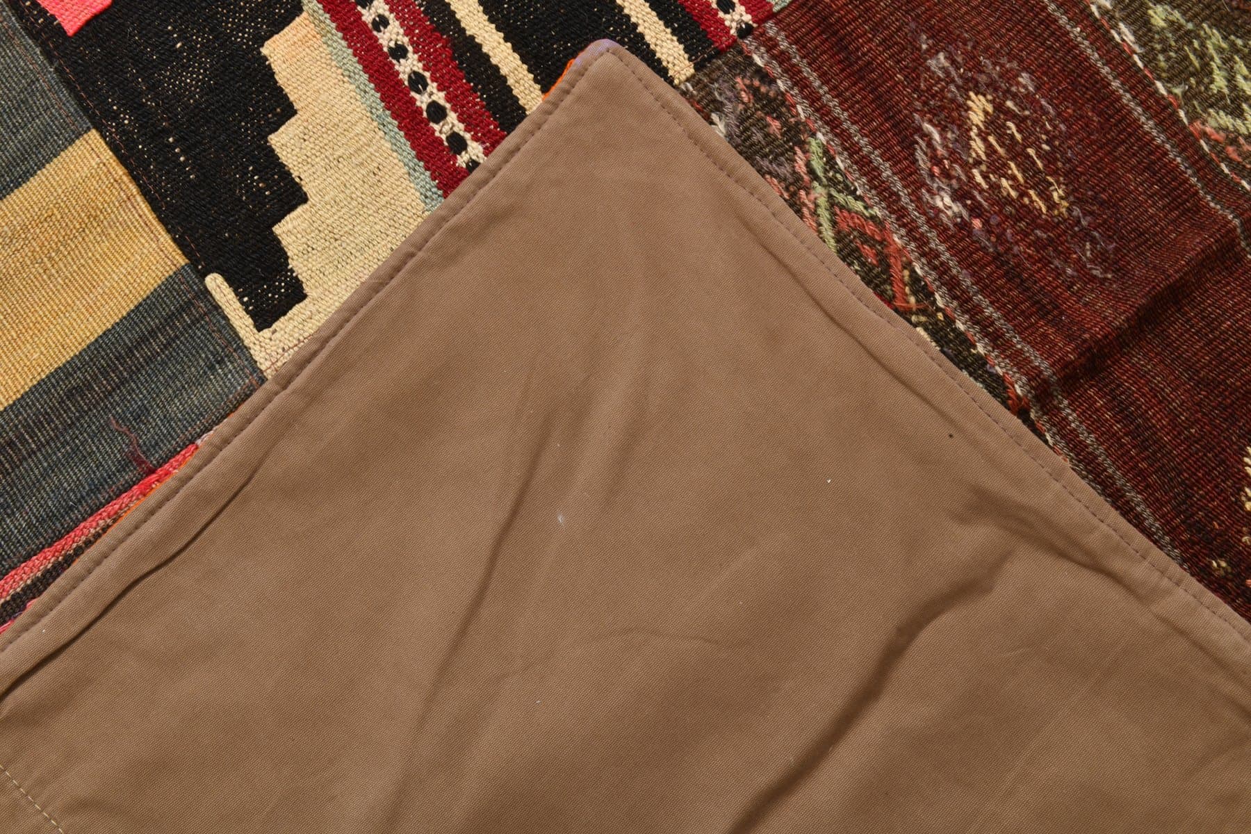 Kilim 133x183 cm, brązowy, zielony, wełna, lata 70. - 212003