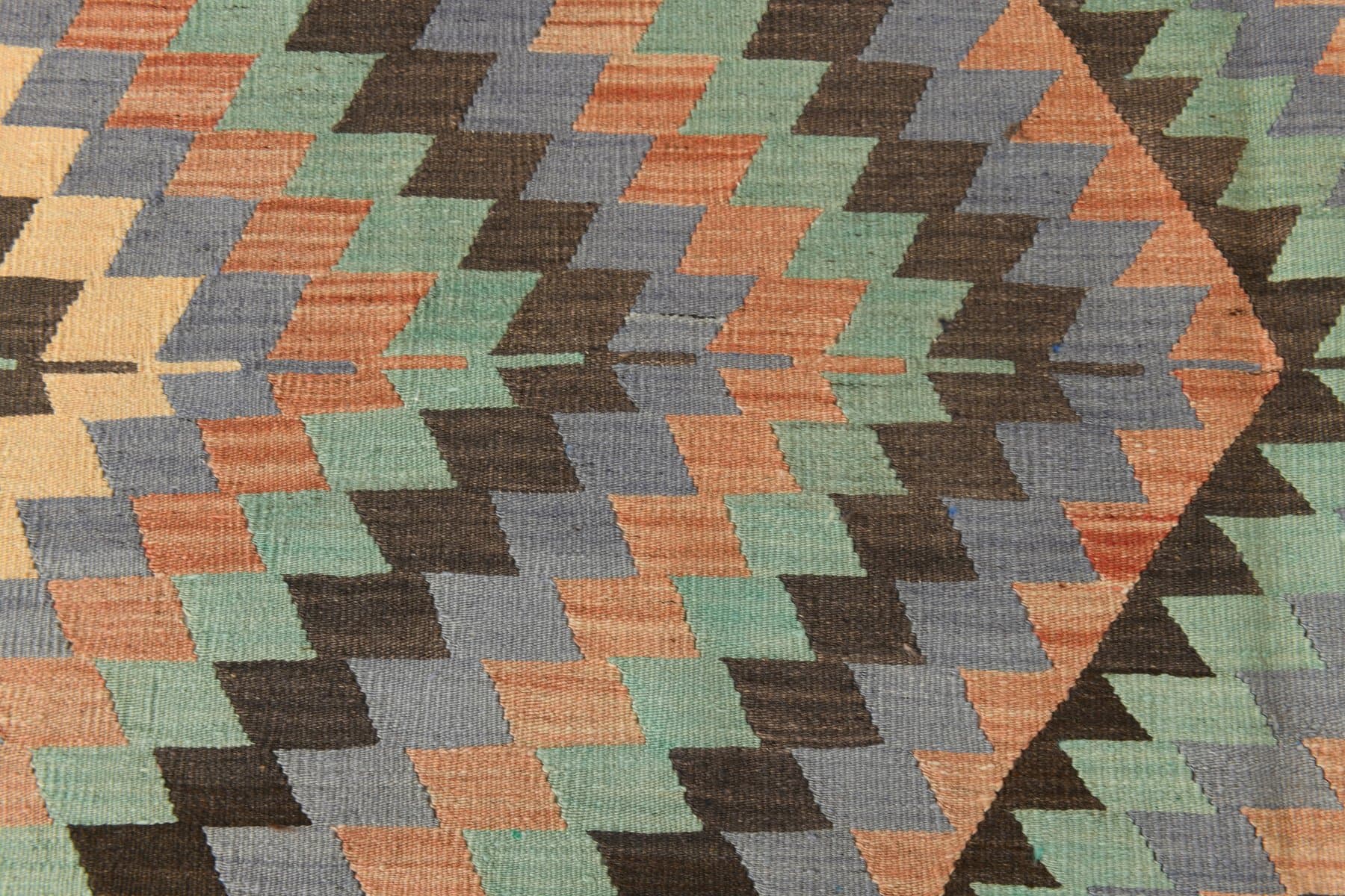 Kilim 182x303 cm, zielony, beżowy, wełna, lata 70. - 211987