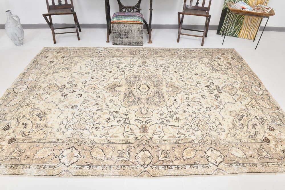 Dywan 198x293 cm, beżowy, wełna, lata 70. - 211943