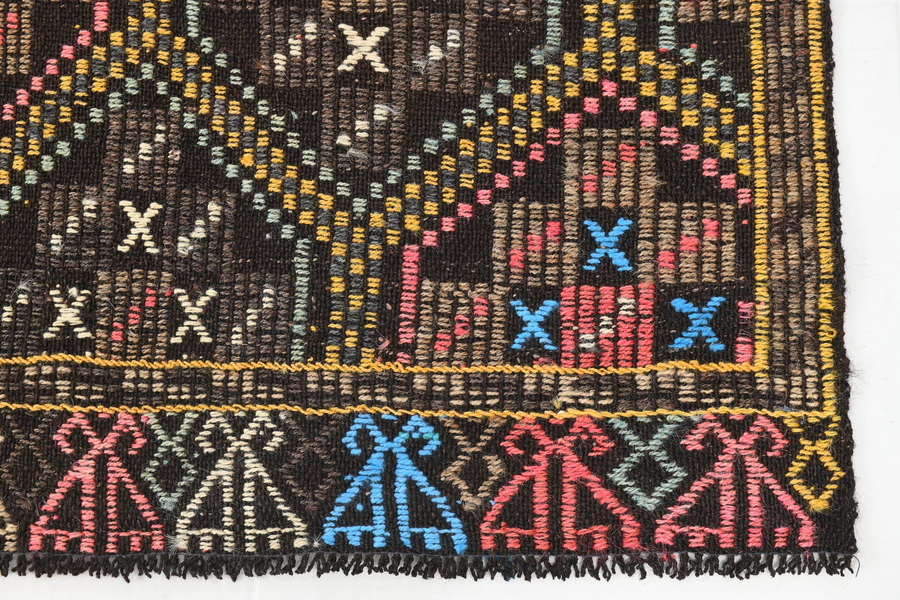 Kilim 193x262 cm, brązowy, żółty, wełna, lata 60. - 211927